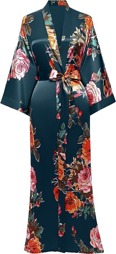 BABEYOND Kimono Robe Long Floral Bridesmaid Wedding Bachelorette Party Robe 53 Inches | Amazon (US)