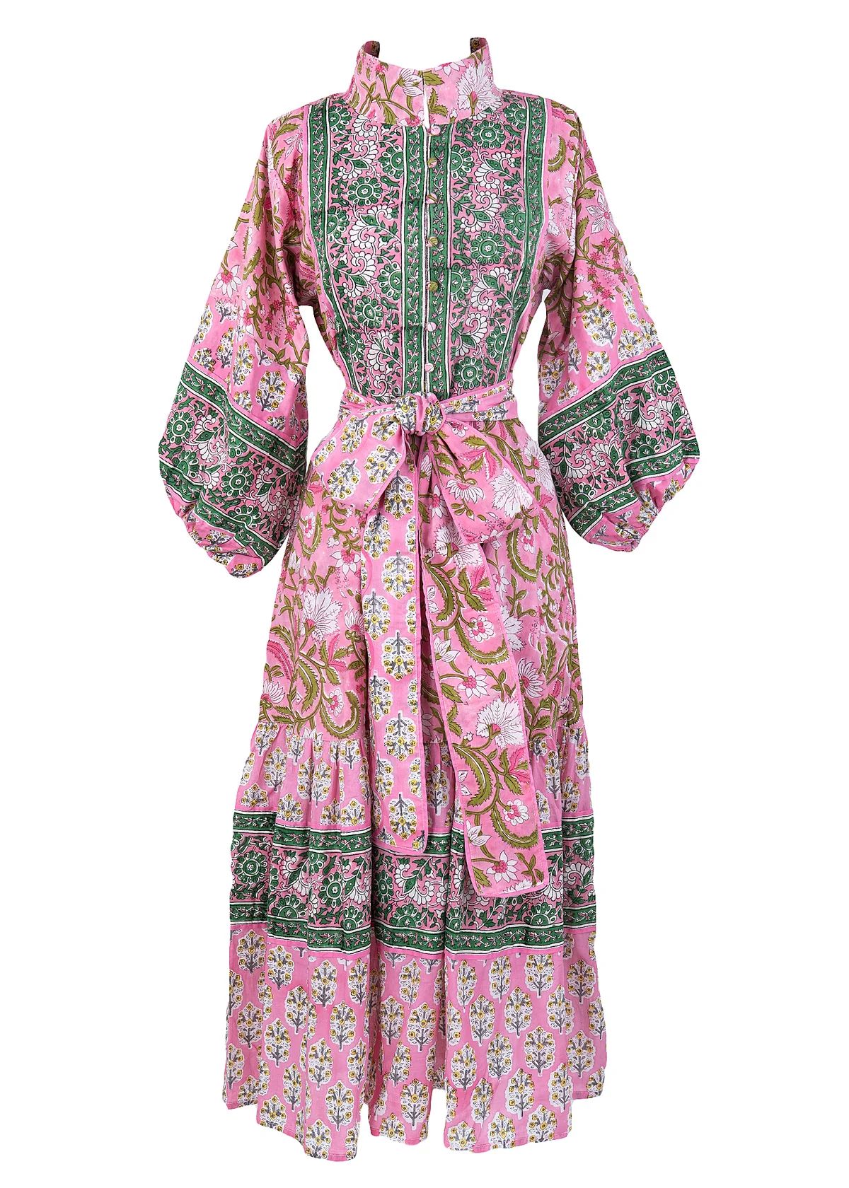 Sue Sartor Flounce Dress in Green and Pink Patio | Over The Moon
