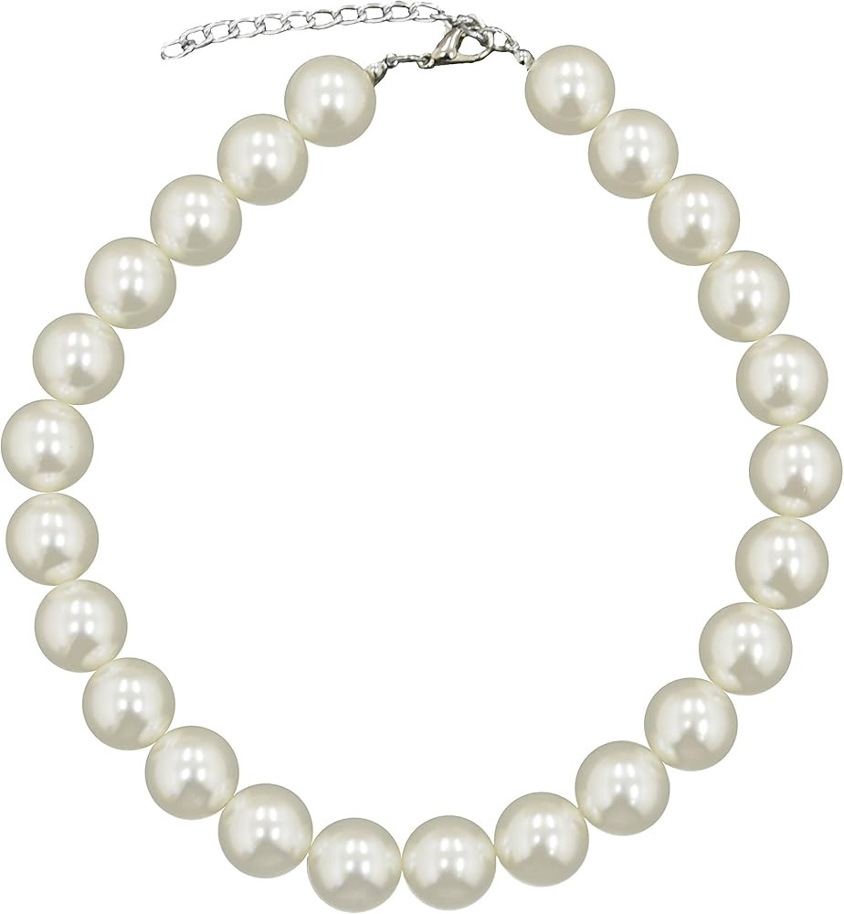 Caprilite 18mm Large Big Giant Faux Pearl Necklace Light Cream Vintage Great Gatsby | Amazon (UK)