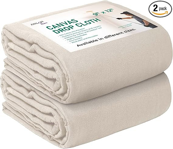 Canvas Drop Cloth 9x12 ft Pack of 2-8oz Painters Drop Cloth for Painting - Canvas Tarps for Floor... | Amazon (US)