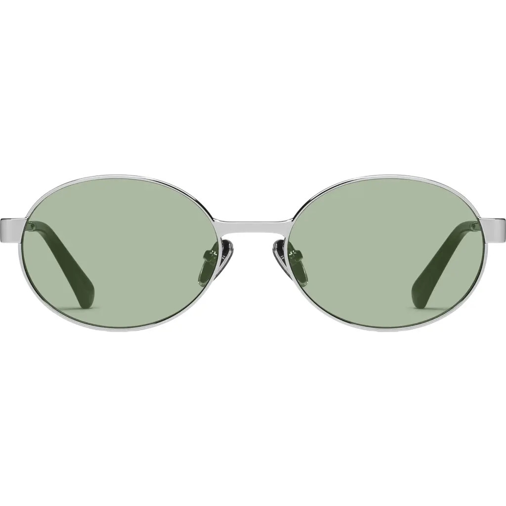 QUAY Anyways 56mm Round Sunglasses in Silver/Moss at Nordstrom Rack | Nordstrom Rack
