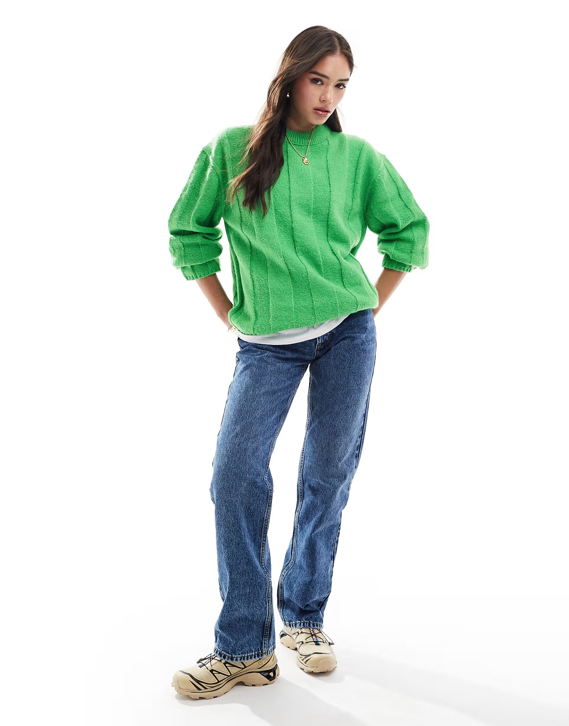 ASOS DESIGN crew neck sweater in wide rib in bright green | ASOS | ASOS (Global)