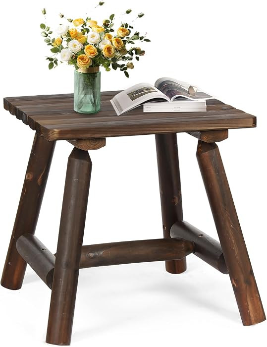Outdoor Adirondack Log Side Table, 19.5" Thick Wooden Patio Square End Table with Slatted Tableto... | Amazon (US)
