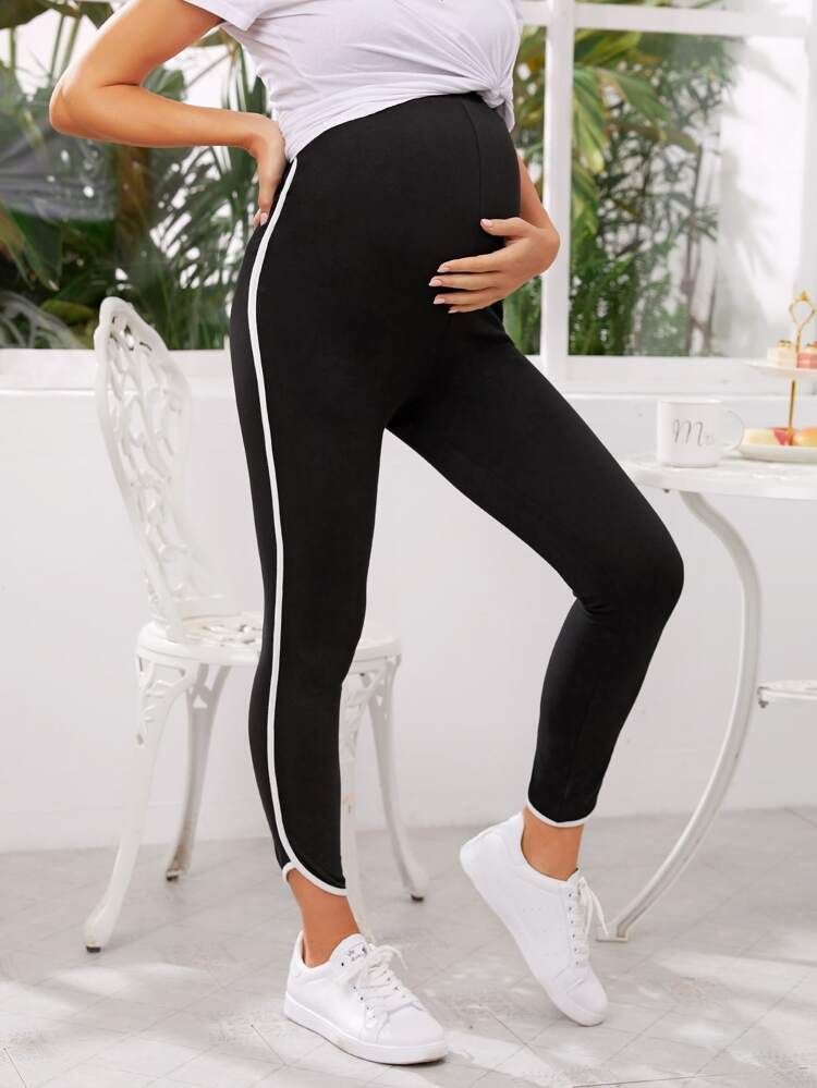 SHEIN Maternity Contrast Binding Curved Hem Leggings | SHEIN