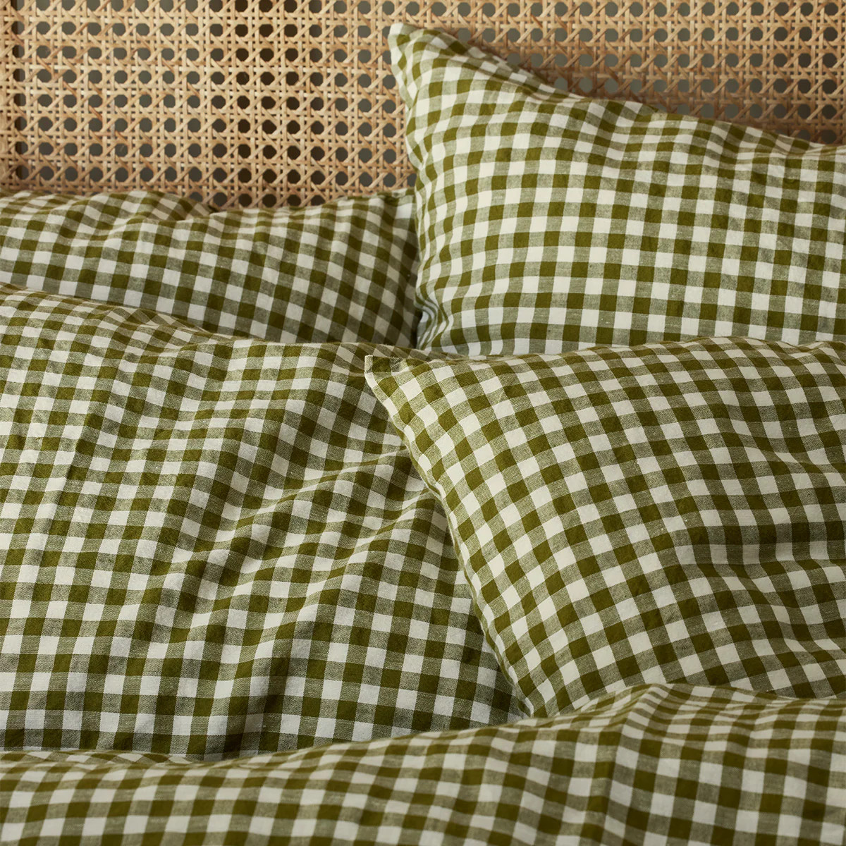 Botanical Green Gingham Linen Blend Pillowcase (Pair) | Piglet