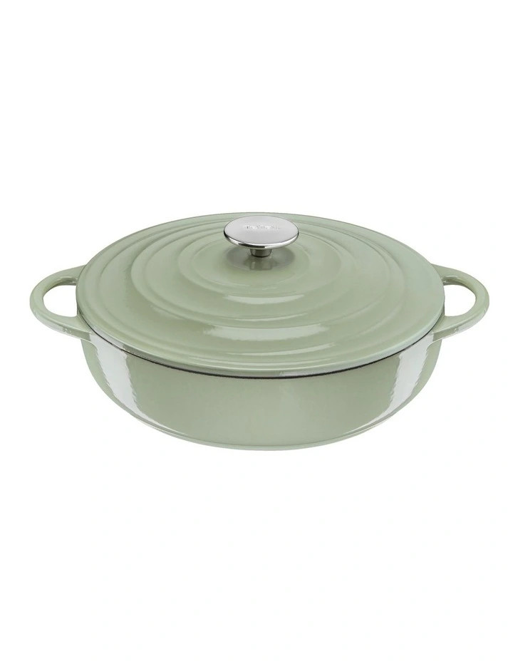 LOV Cast Iron Green Lichen Shallowpot w/lid 28cm/3.8L | Myer