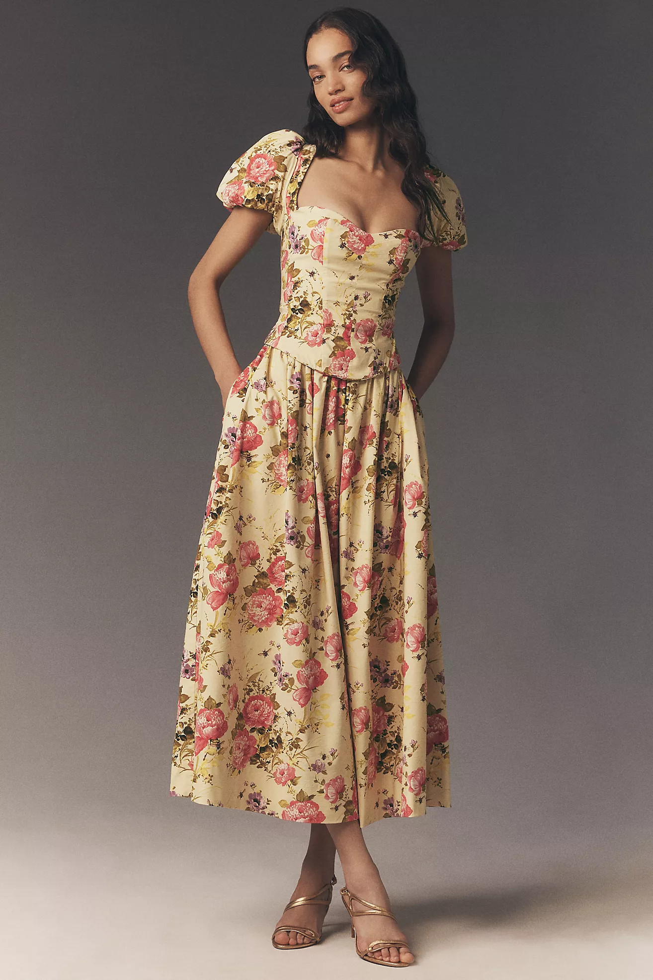 BHLDN Puff-Sleeve Corset A-Line Dress | Anthropologie (US)
