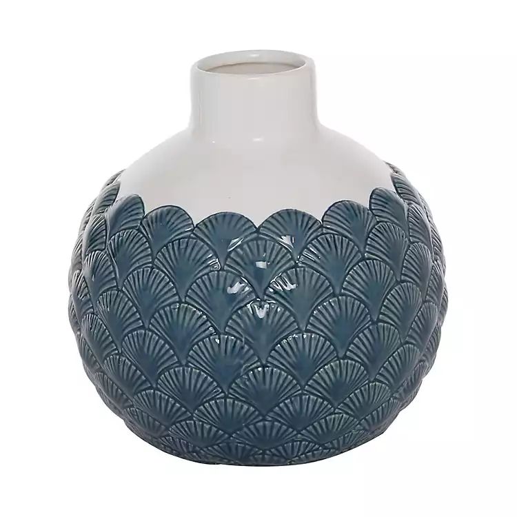 White and Blue Coastal Ceramic Vase, 8 in. | Kirkland's Home