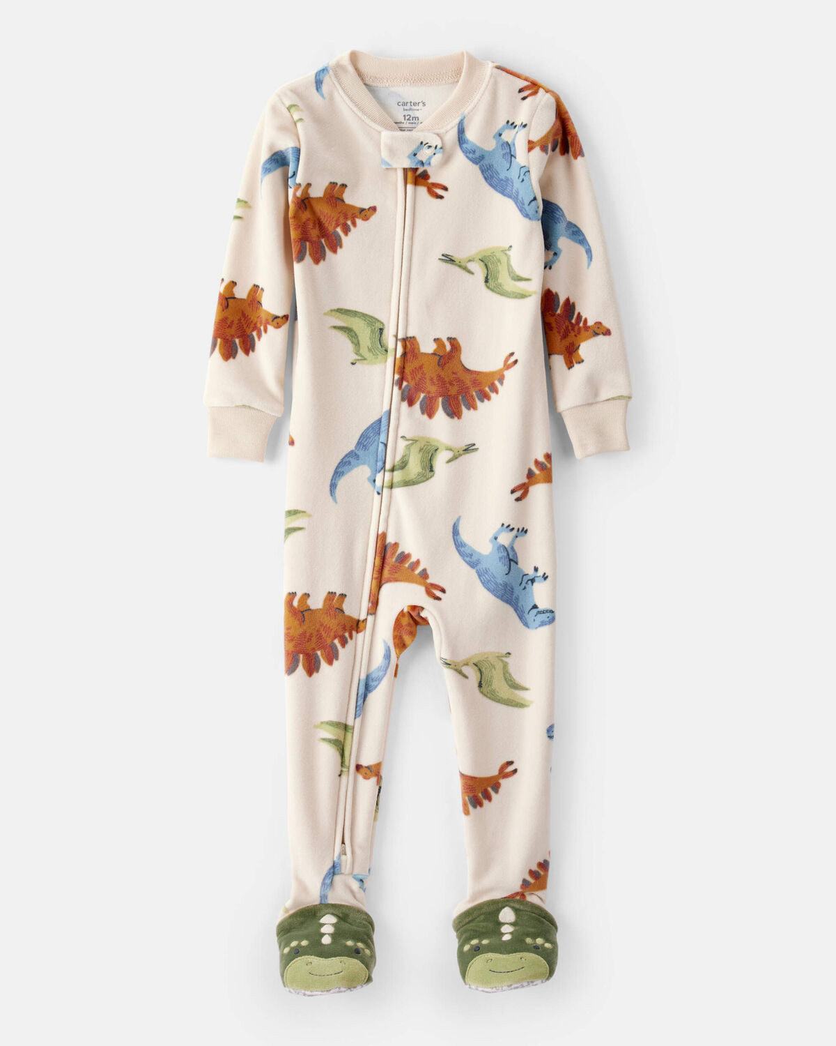 Baby Boy Dinosaur Print DreamPlush Snug Fit Long-Sleeve 2-Way Zip 1-Piece Pajamas - Tan | Carter's Inc