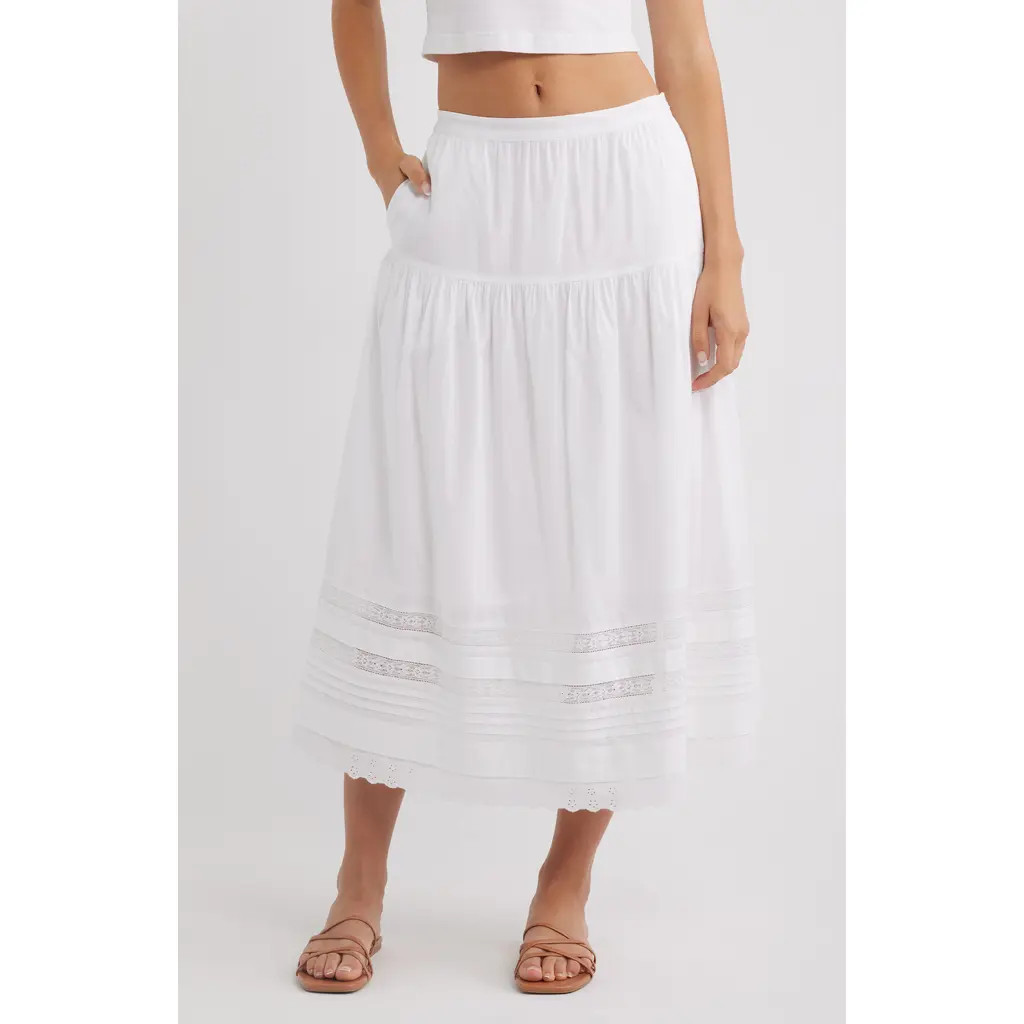 Madewell Pintucked Midi Skirt in White at Nordstrom, Size Small | Nordstrom