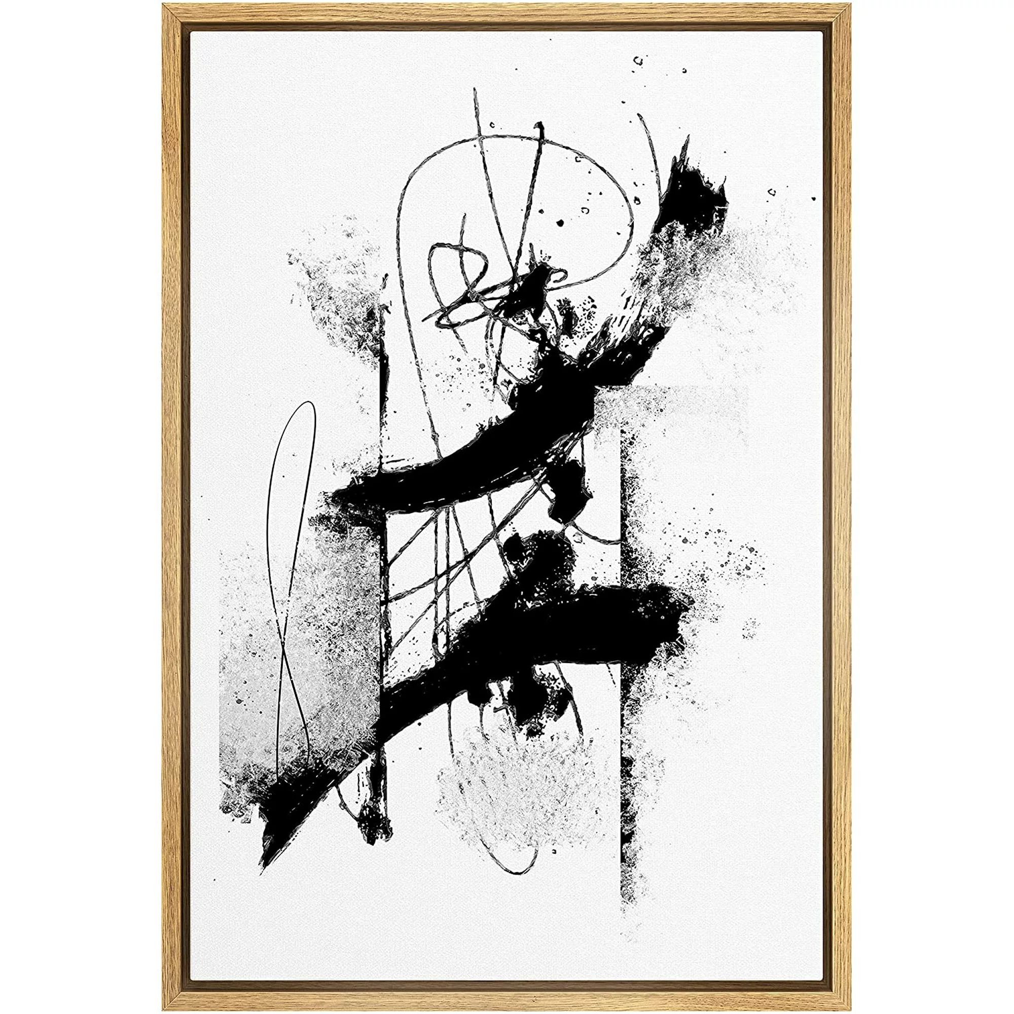 PixonSign Framed Canvas Print Wall Art Lined Black Bushstrokes with Curves Decorative Shapes Illu... | Walmart (US)