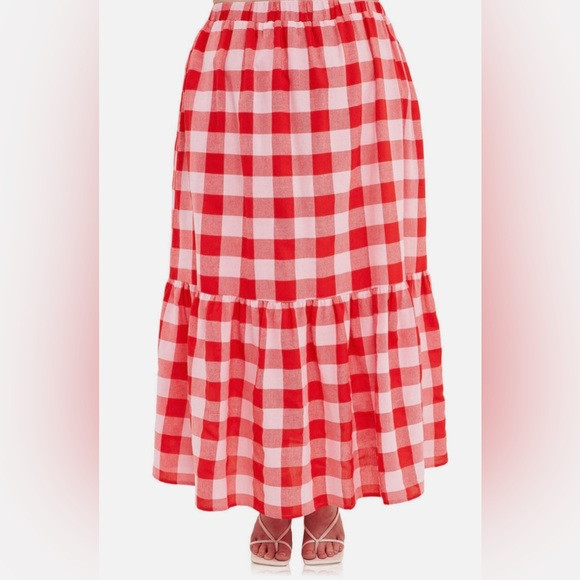 English Factory Red and Pink Tiered Gingham Skirt | Poshmark