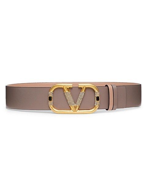 Reversible VLogo Crystal-Embellished Leather Belt | Saks Fifth Avenue
