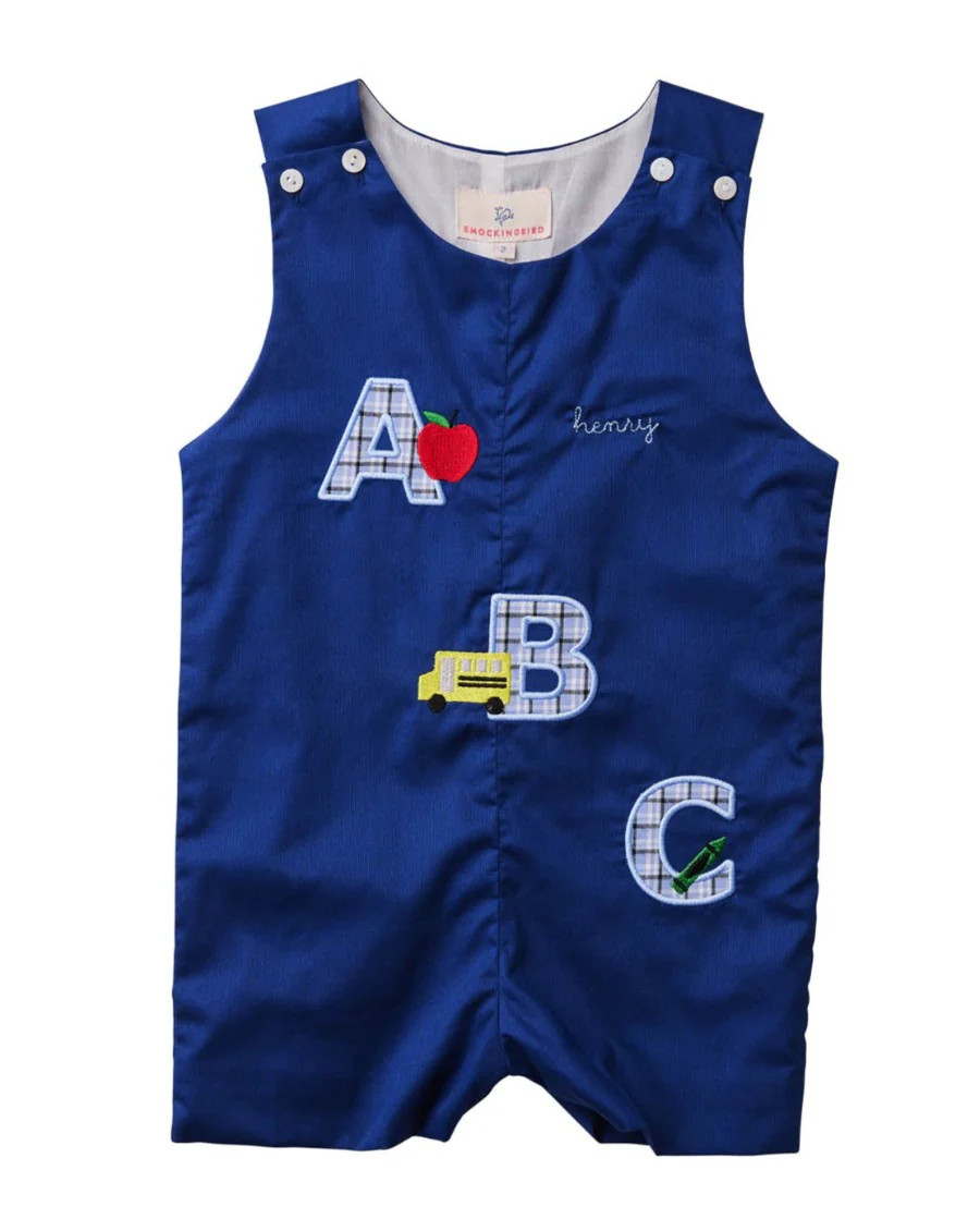 Alphabet Applique Navy Shortall | Smockingbird Kids