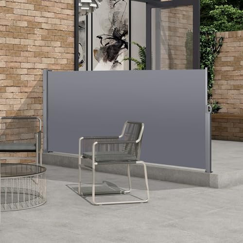 Retractable Side Awning Folding Privacy Screen for Patio, Retractable Fence Waterproof UV-Resistant Privacy Wall Outdoor for Garden, Deck, Pools, Balcony (Grey, 118" x 63") | Amazon (US)
