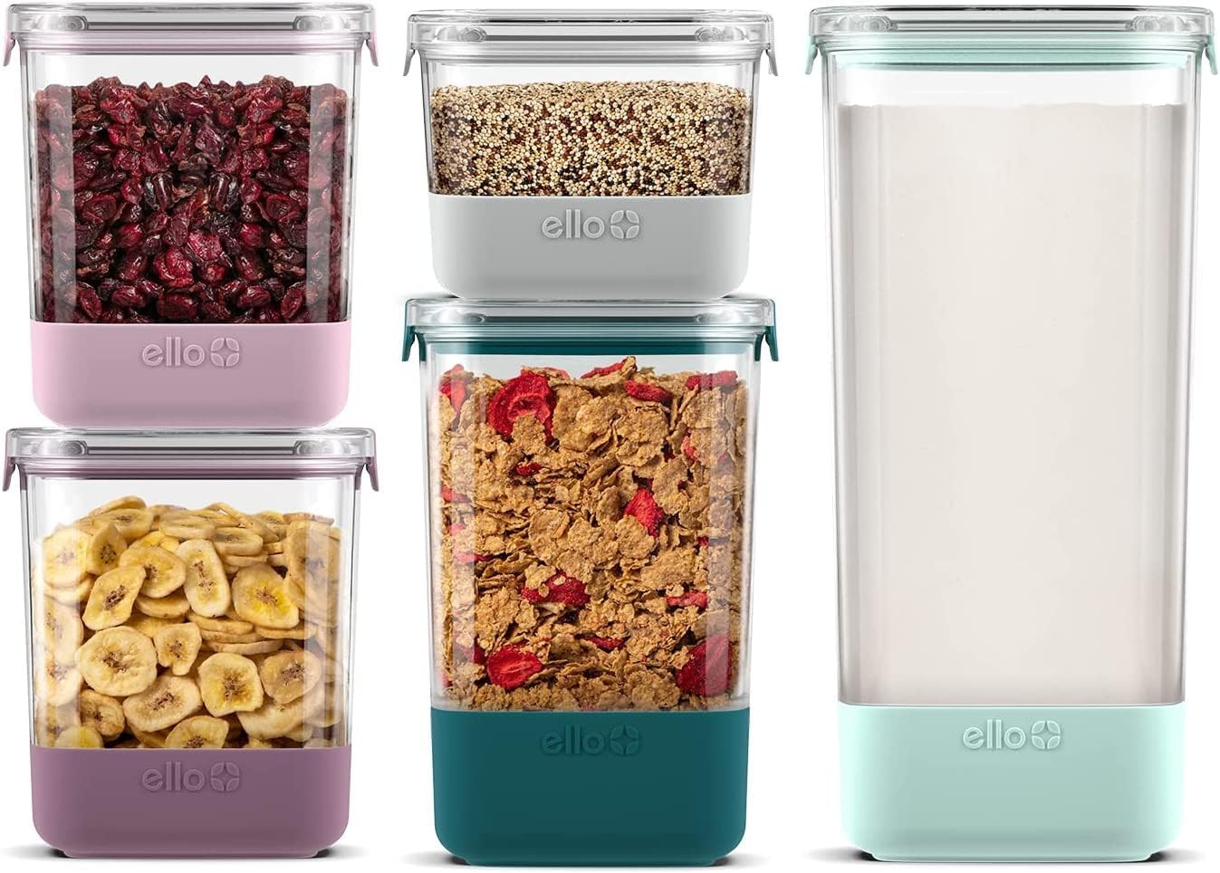 Ello Airtight Food Storage Plastic Canisters with Non-Slip Base Locking Lids and Labels, Set of 5... | Amazon (US)