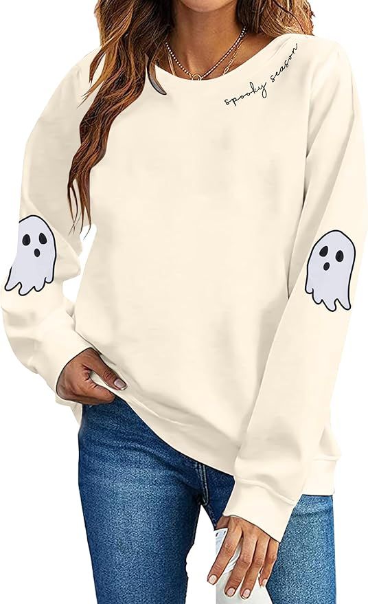 HEBBE Spooky Season Sweatshirts Halloween Ghost Sweatshirt Women - Halloween Graphic Crewneck Top... | Amazon (US)