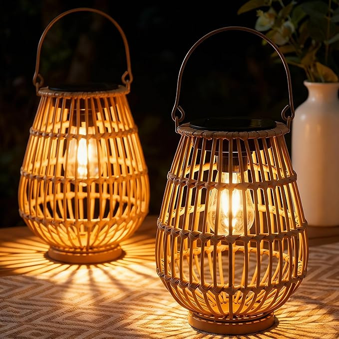 Solar Lanterns Outdoor, Handwoven Waterproof Hanging Rattan Solar Lights Gifts for Women Christma... | Amazon (US)