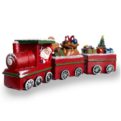 YUOHEO Christmas Table Decorations Train Ornaments Red Christmas Village Holiday Decor with Santa Resin Christmas Ornaments for Mantel Shelf, for New Year Home Decor 8.66 Inches Long | Amazon (US)