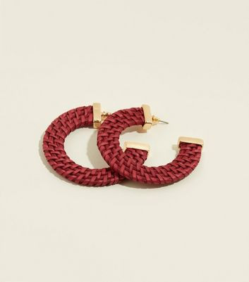 Burgundy Raffia Hoop Earrings | New Look | New Look (UK)