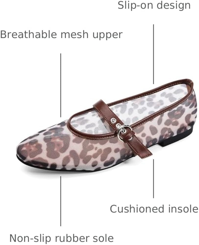 Leopard Flats for Women Mesh Ballet Flats Mary Jane Animal Print Shoes Slip On Casual Breathable ... | Amazon (US)