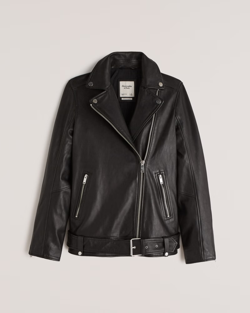 Women's Genuine Leather Biker Jacket | Women's Coats & Jackets | Abercrombie.com | Abercrombie & Fitch (UK)