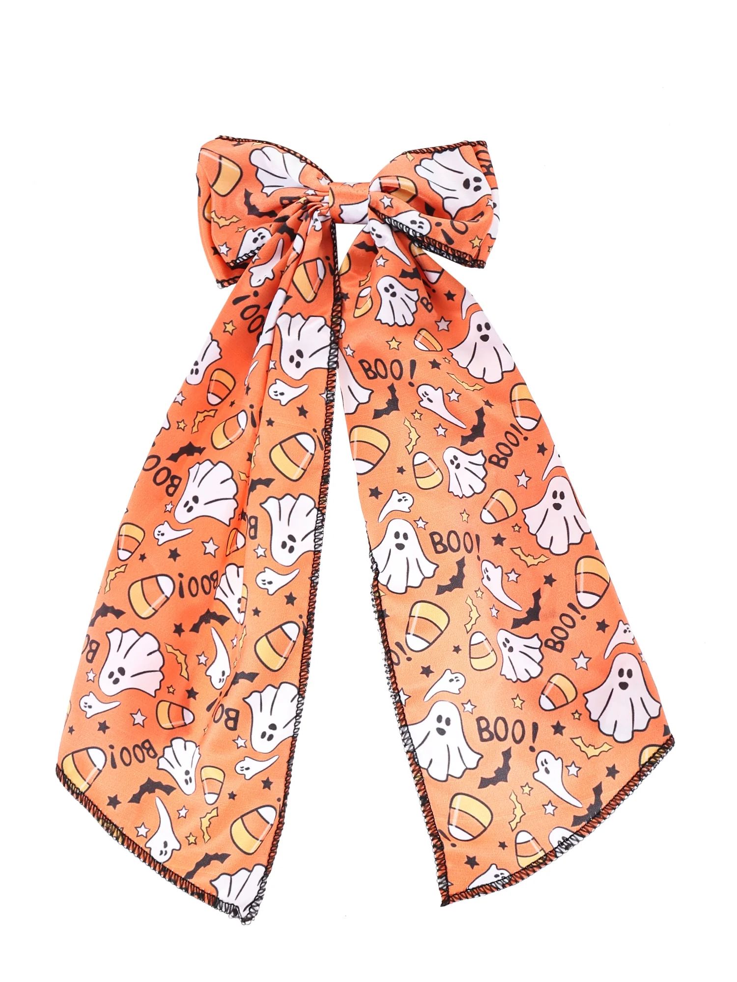 Way to Celebrate Halloween Ghost Fabric Hair Bow, Orange Print, 1 Piece | Walmart (US)