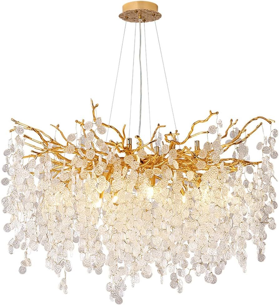 ELGOBST Modern Crystal Chandeliers Gold Money Tree Branch Chandelier Pendant Lighting Round Ceili... | Amazon (US)