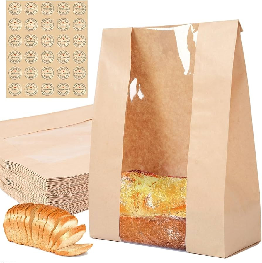 30 pack bread paper bags with window, including 30 homemade bread storage label seal stickers (13... | Amazon (US)