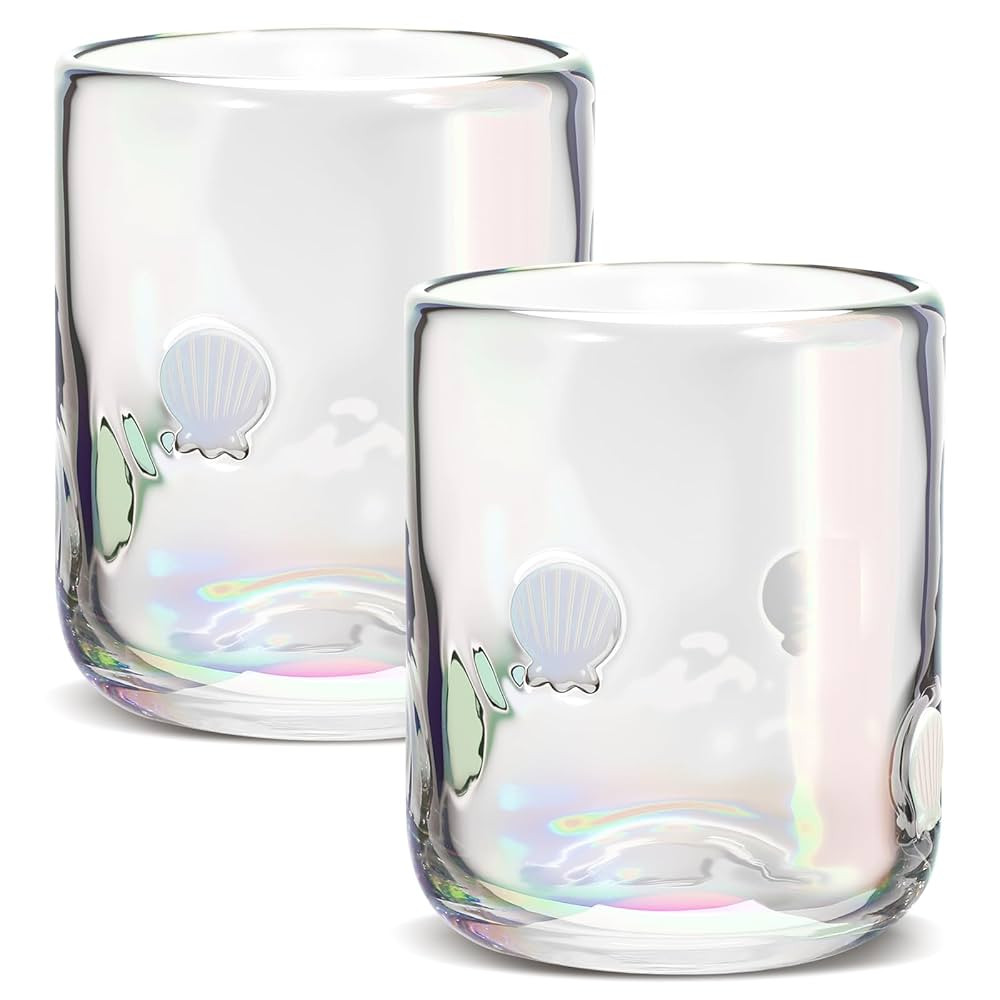 2 Pcs Icon Juice Glasses 14 oz Icon Drinking Glasses Seashell Glass Cups Shell Stemless Wine Doub... | Amazon (US)