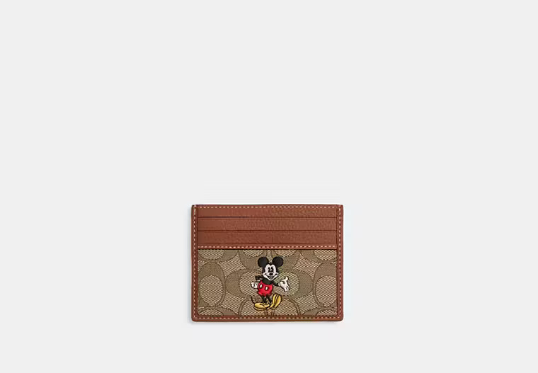 Disney X Coach Slim Id Card Case In Signature Jacquard With Mickey Mouse Print | Coach Outlet US