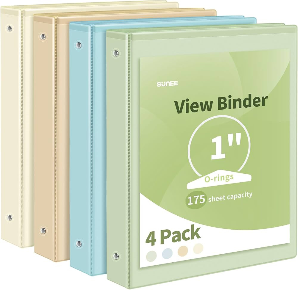 SUNEE 3 Ring Binder 1 Inch 4 Pack, Clear View Binder Three Ring PVC-Free (Fit 8.5x11 Inches) for ... | Amazon (US)