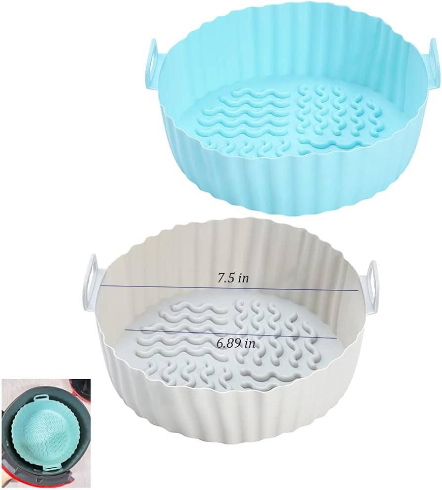 7.5 Inch Air Fryer Silicone Liners Round, 2 PACK Air Fryer Silicone Pot Reusable for 3-5 QT, Clea... | Amazon (US)