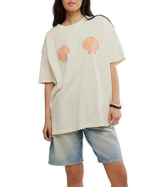 Free People We The Free Shell Graphic Print Crew Neck Short Sleeve Oversize Boxy Tee - XL | Dillard's