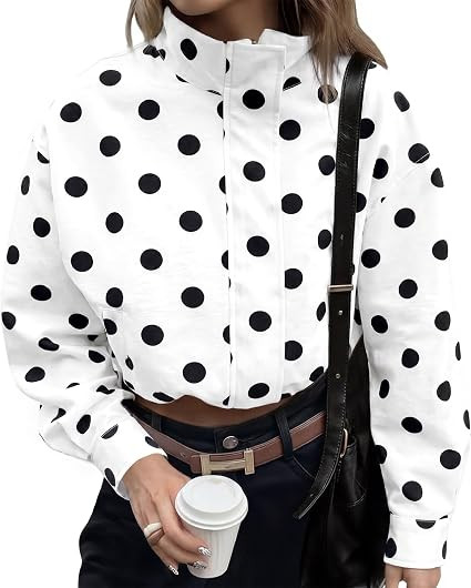 Tankaneo Womens Polka Dot Zip Up Cropped Jackets | Lightweight, Lapel Collar, Casual Trendy, Fall... | Amazon (US)