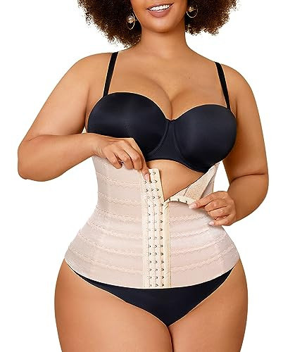 Nebility Waist Cincher Shapewear Tummy Control Plus Size Waist Trainers for Women Belly Trimmer Body Shaper Corset Girdle(2X,Beige Plus Size) | Amazon (US)