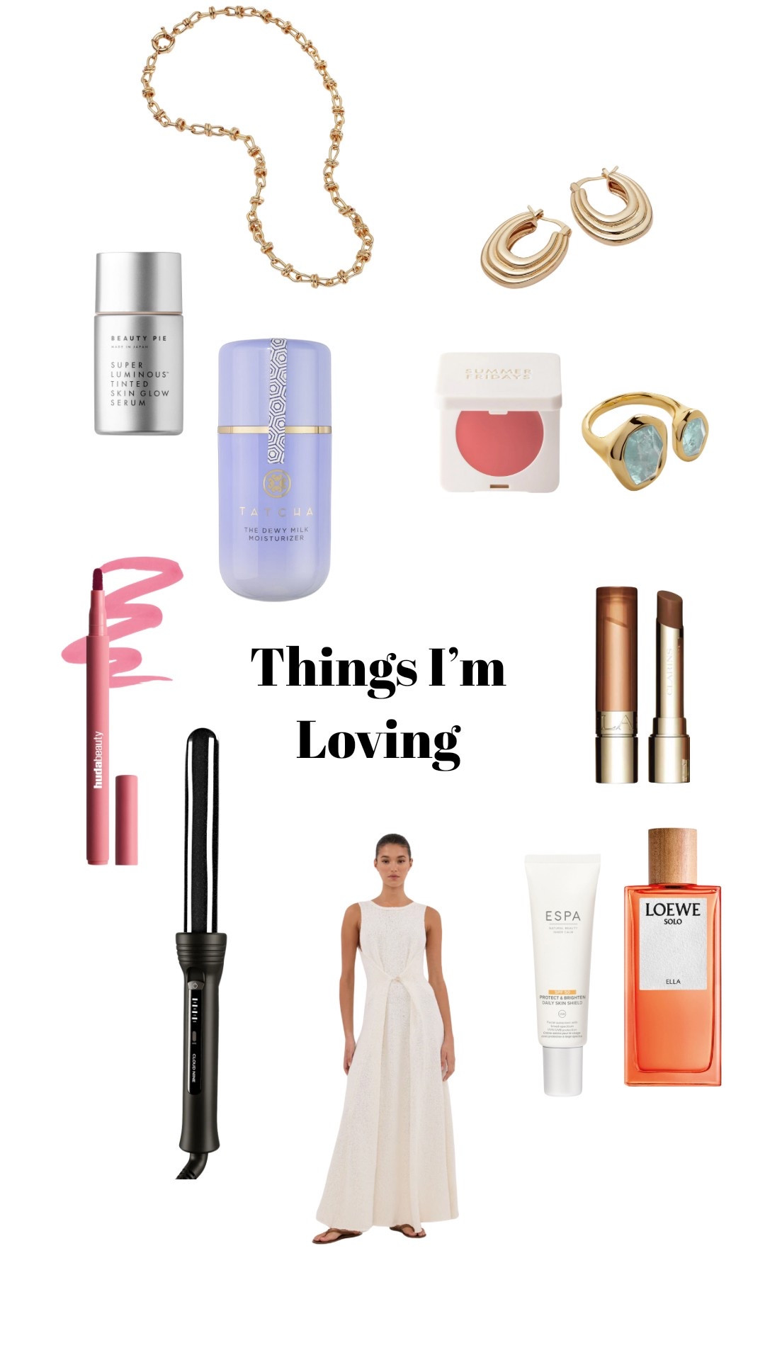 Beauty Pie Skin Tint Serum
Shade warm light
Summer Fridays blush balm shade soft strawberry
Huda beauty lip stain shade rosewood
Clarins lip oil balm shade 4
Charlotte tilbury contour shade mediumm