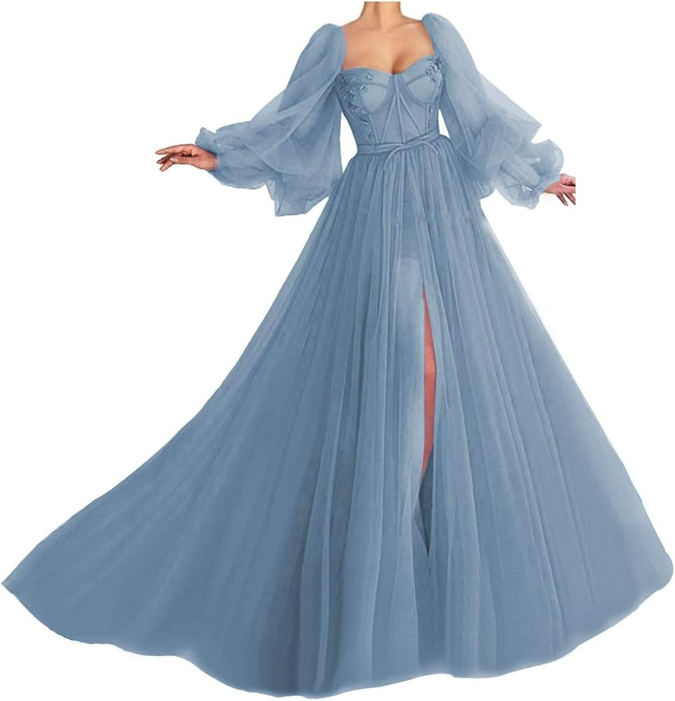 Puffy Sleeve Prom Dress Long Sweetheart Tulle Ball Gown Princess Wedding Formal Evening Gowns wit... | Amazon (US)