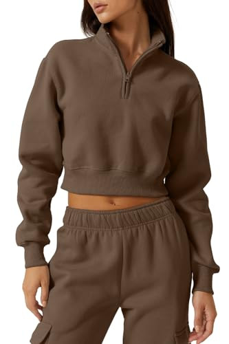 QINSEN Womens Half Zip Crop Sweatshirt High Neck Long Sleeve Pullover Cropped Top | Amazon (US)