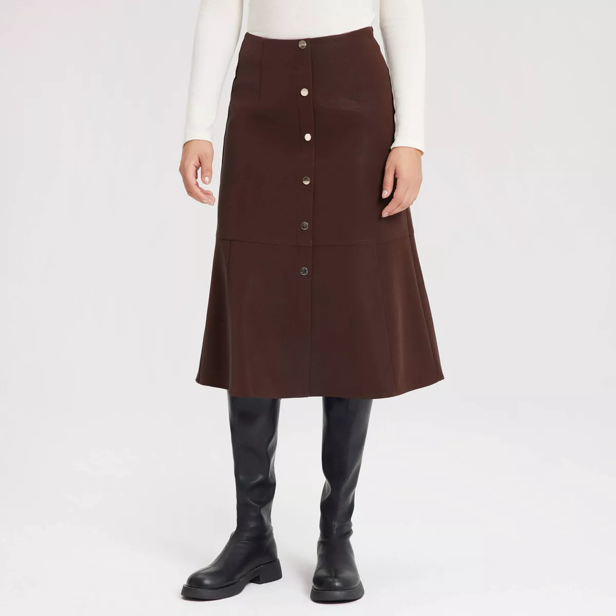 Women's Faux Leather Fit & Flare Midi A-Line Skirt - A New Day™ Chocolate 17 | Target