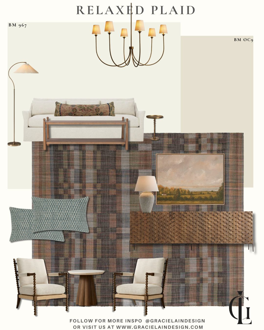 A casual neutral living room that feels anything but ordinary 🤍 Creamy walls, relaxed linen textures, warm woods, aged brass, and layered lighting create a space that feels collected and calm. Soft blues and muted greens weave through the palette, adding depth against the tans and creams, all grounded by a beautiful plaid wool rug. The finishing touch? The perfect landscape art that brings soul and story to the room. Relaxed, sophisticated, timeless.

Design should feel lived in, personal, and quietly beautiful. Explore more layered interiors at GracielainDesign.com.

#LTKHome #NeutralLivingRoom #LayeredInteriors #OrganicModern #InteriorStyling #RelaxedLuxury #WarmMinimalism #CollectedHome #NeutralDecor #LivingRoomInspo #TimelessInteriors #SophisticatedStyle #TextureAndTone #InteriorDesign #CozyHome #LandscapeArt #HomeDetails #ModernOrganic #PlaidRug #GracielainDesign 

 #LTKHome #LTKSaleAlert
