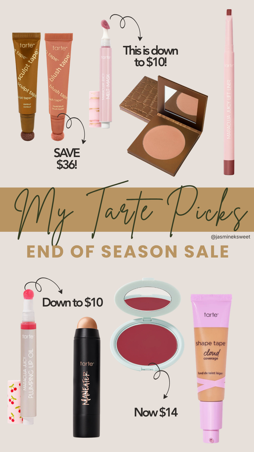 The Tarte end of season sale has the sculpt and blush tape saving you $36, and the bronzer down to $10.
#LTKbeauty #LTKsalealert #LTKfindsunder50 

 #LTKdayinmylife #LTKgrwm #LTKBeauty