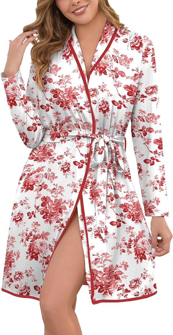 Robes for Women Print Long Sleeve Kimono Bath Robe Lightweight House Coat Bathrobe Loungewear wit... | Amazon (US)