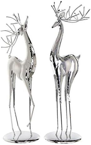TenWaterloo 17 and 18 Inch High Silver Christmas Deer Set of 2, Decorative Metal Holiday Reindeer | Amazon (US)