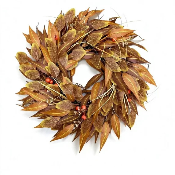 24 Inch Fall Harvest Wreath Decoration, Thanksgiving Pumpkin Red Fruit Eucalyptus Wreath, Seasona... | Walmart (US)