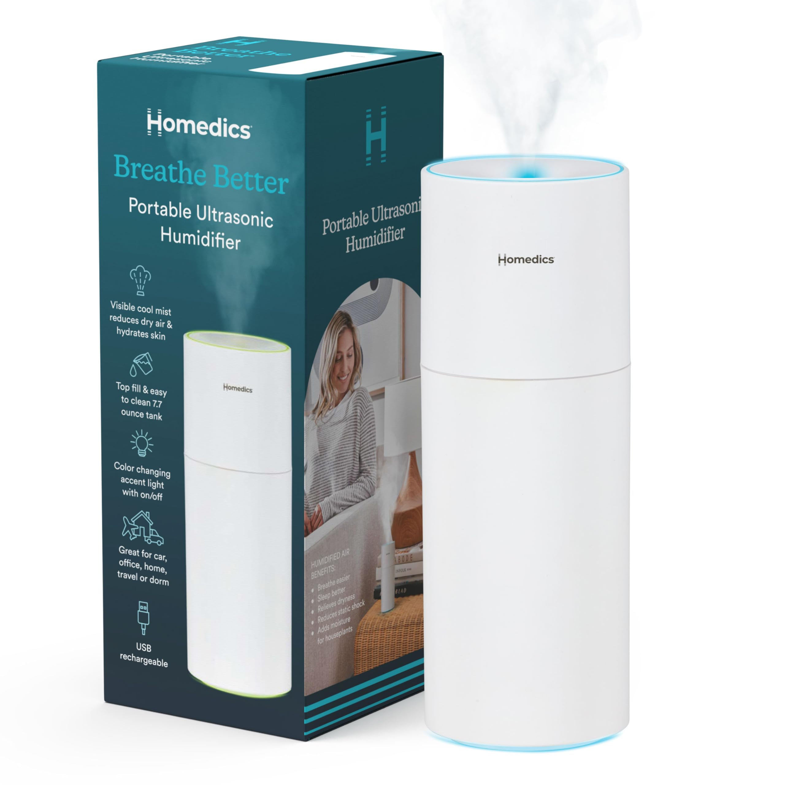 Homedics Portable Humidifier - Small Air Humidifiers for Bedroom, Plants, Office, Travel - Cool M... | Amazon (US)