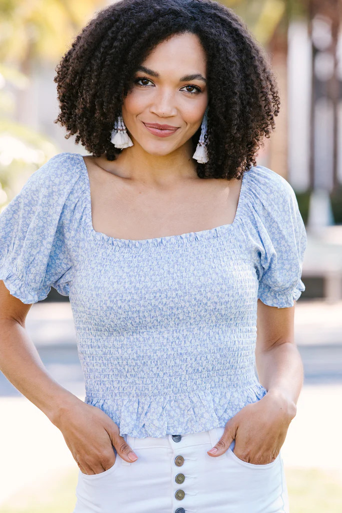 Think About It Light Blue Ditsy Floral Top | The Mint Julep Boutique