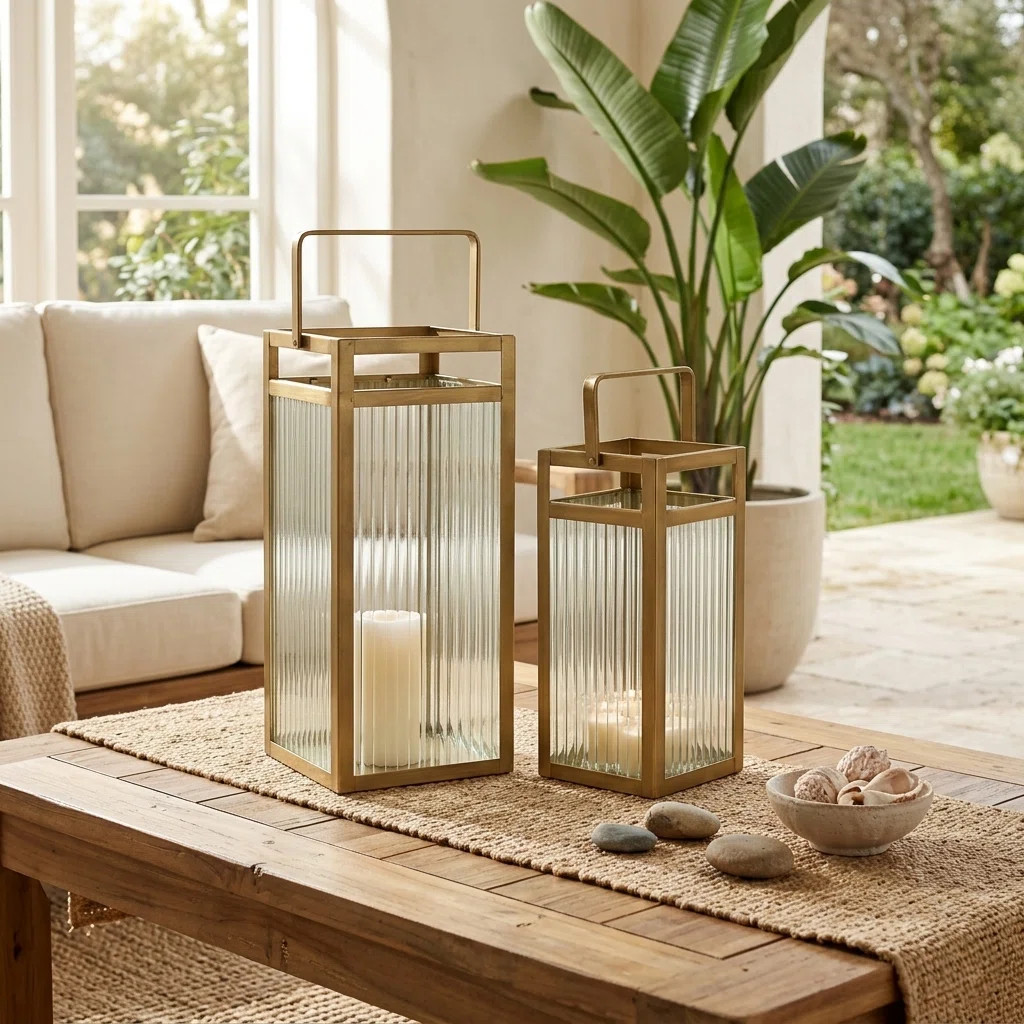 Drusilla Set Of 2 Indoor Fluted Glass Lanterns - 16" And 12.25" | Wayfair North America