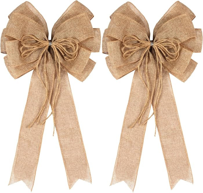 2 Pack Large Burlap Jute Hemp Rope Bows for Wreaths,Rustic Farmhouse Crafts Bow Wrapping Tree Top... | Amazon (US)