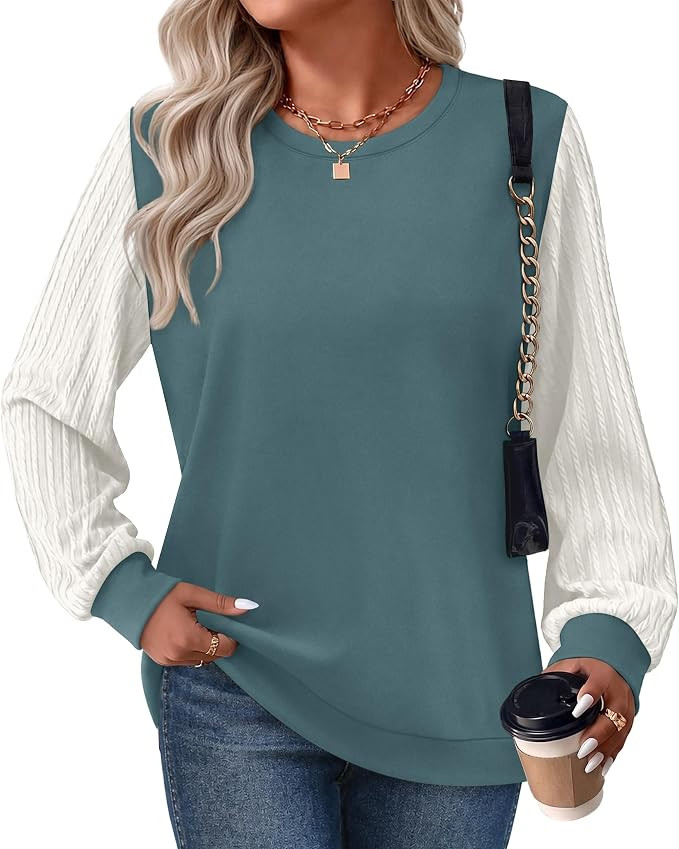 OFEEFAN Womens Sweatshirts Crewneck Long Sleeve Shirts Fall Top Color Block | Fall Outfits 2026,C... | Amazon (US)